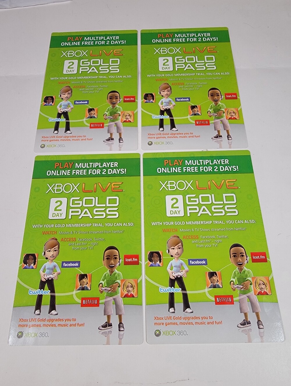 2009 (4) Xbox Live 2 Day Gold Pass Trial Xbox 360 Collectible Promo Inserts